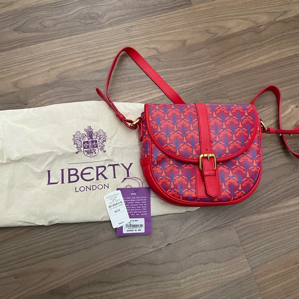 Liberty london crossbody bag used 1 time red with blue comes with dust bag & tag